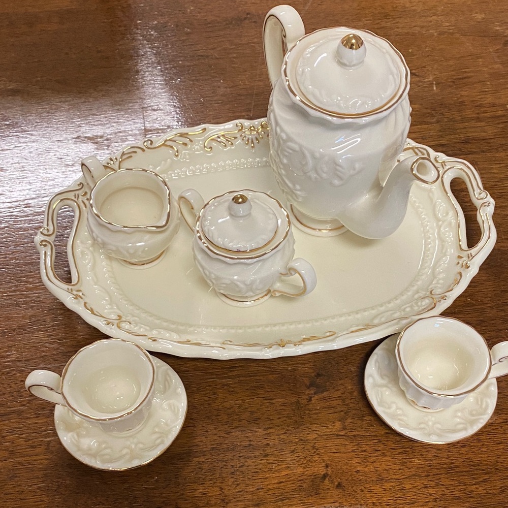 Miniature Porcelain Tea Set For Two w Tray